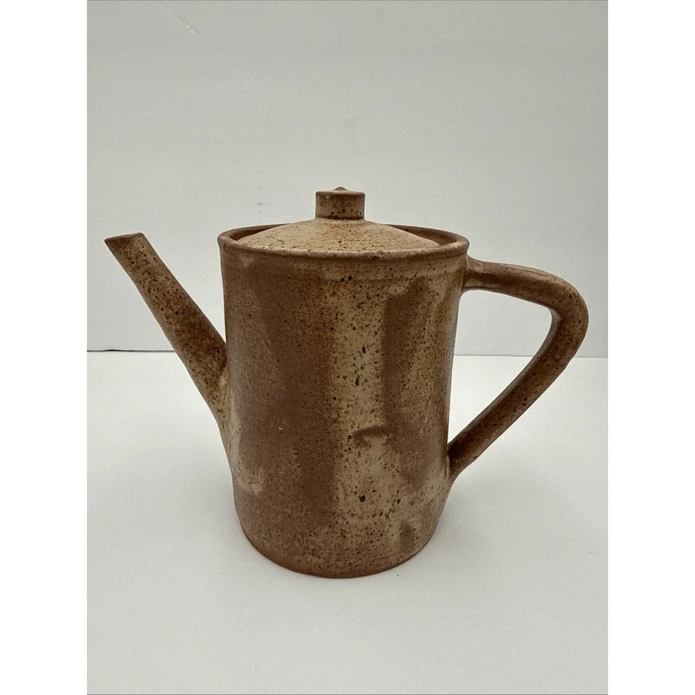 Vtg 1960's African Ceram Kloto Togo Glaze Pottery Pitcher Brown Hand Made Signed